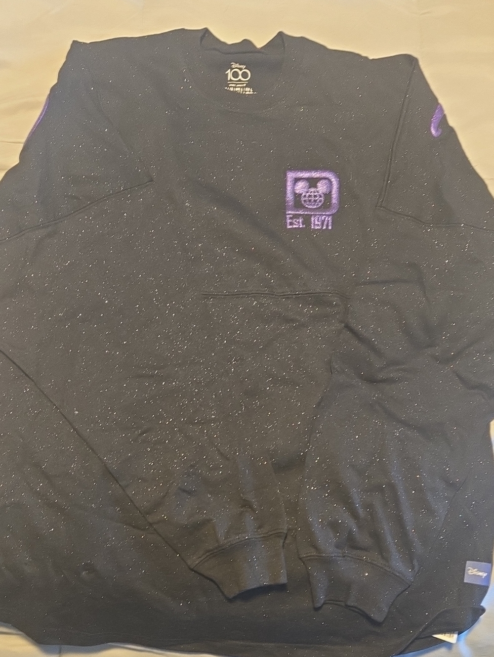 Disney Black Glitter Spirit Jersey with Purple Mickey Fireworks